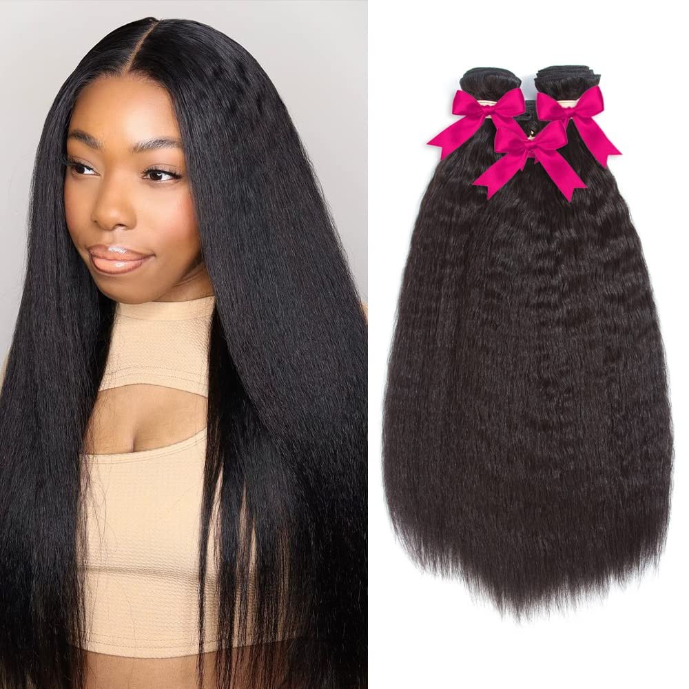 8A Kinky Straight(Yaki) 100% Brazilian Human Hair Bundle in Natural Black